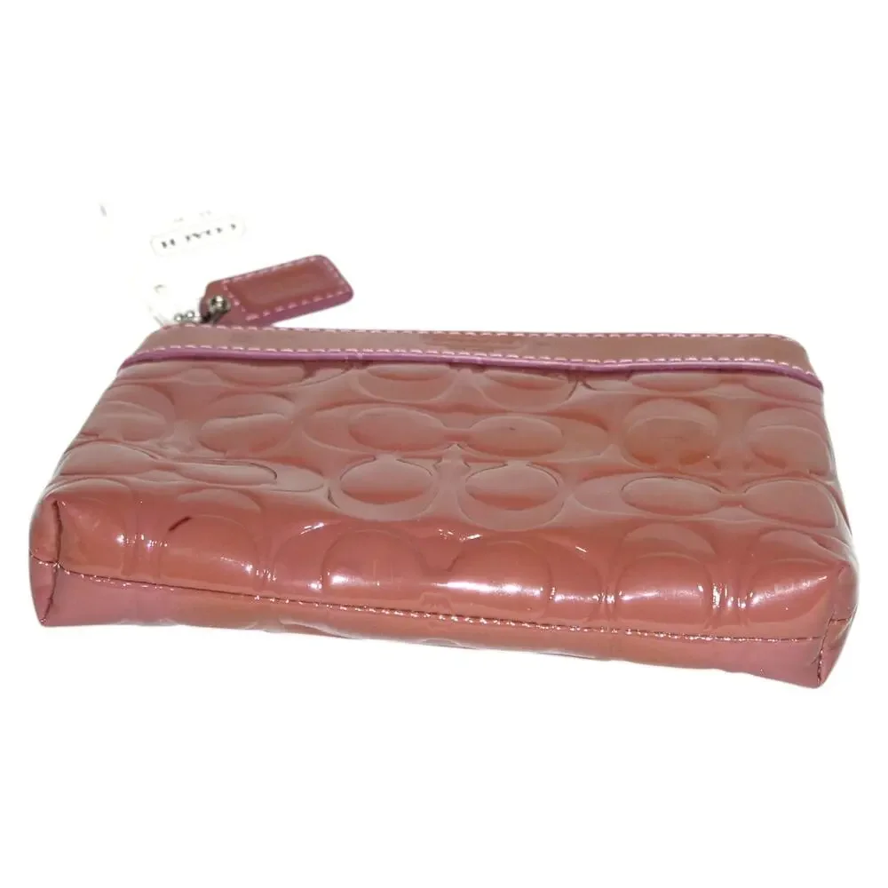 Coach Pink Zippered Pouch Embossed Logo Print NWT